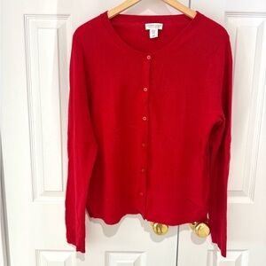 EUC XL Adrienne Vittadini Vibrant Red Cardigan Cashmere 2 Ply cozy soft